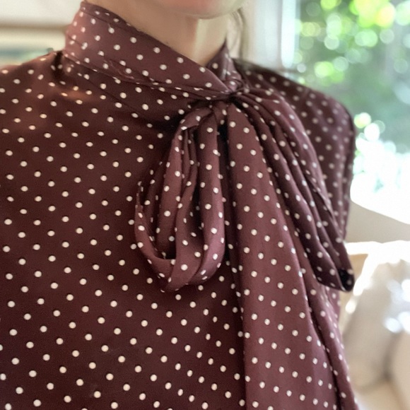Zara burgundy and ivory polka dot long sleeve blouse - Picture 5 of 9